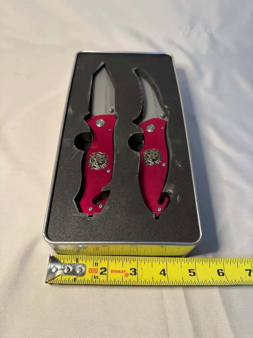Maxam Fire and Rescue Knife Set with Tin Box